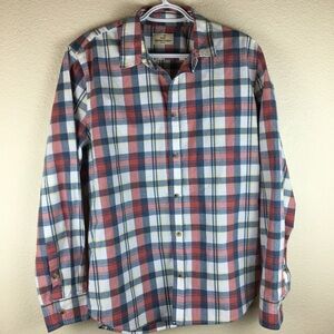 Marine Layer Shirt Mens Red White Blue Plaid Button Down Long Sleeve Size Medium